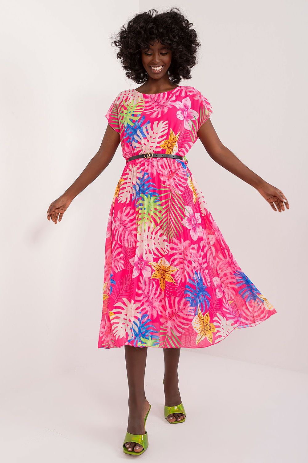 Italy Moda Daydress Colorful Flared Summer Dress - Vibrant Short-Sleeve Chic pink one-size-fits-all