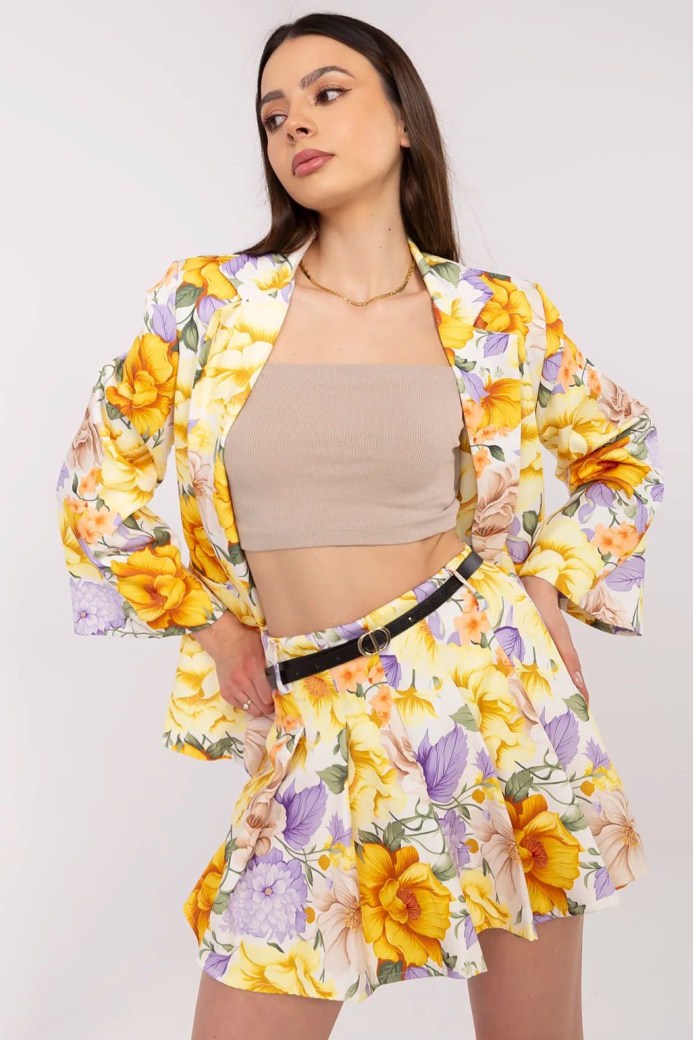 Italy Moda Floral Blazer & Shorts Co-Ord Set yellow one-size-fits-all