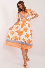 Italy Moda Summer Frilled Daydress Envelope Neckline Pleated Bottom orange 2 one-size-fits-all