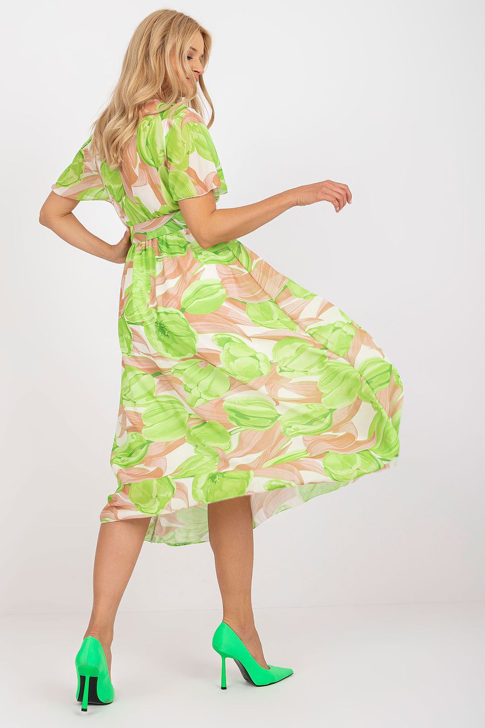 Italy Moda Summer Frilled Daydress with Envelope Neckline green one-size-fits-all