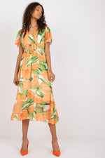 Italy Moda Summer Frilled Daydress with Envelope Neckline orange one-size-fits-all