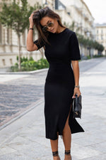 IVON Leah Knitted Daydress with Feminine Leg Cutout black