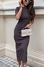 IVON Leah Knitted Daydress with Feminine Leg Cutout brown 2