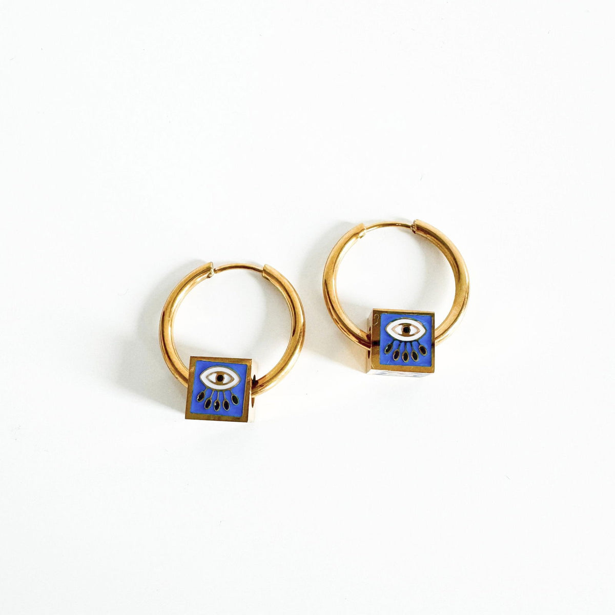 Jameela Luxe 18k Gold Plated Turquoise Evil Eye Charm Hoop Earrings