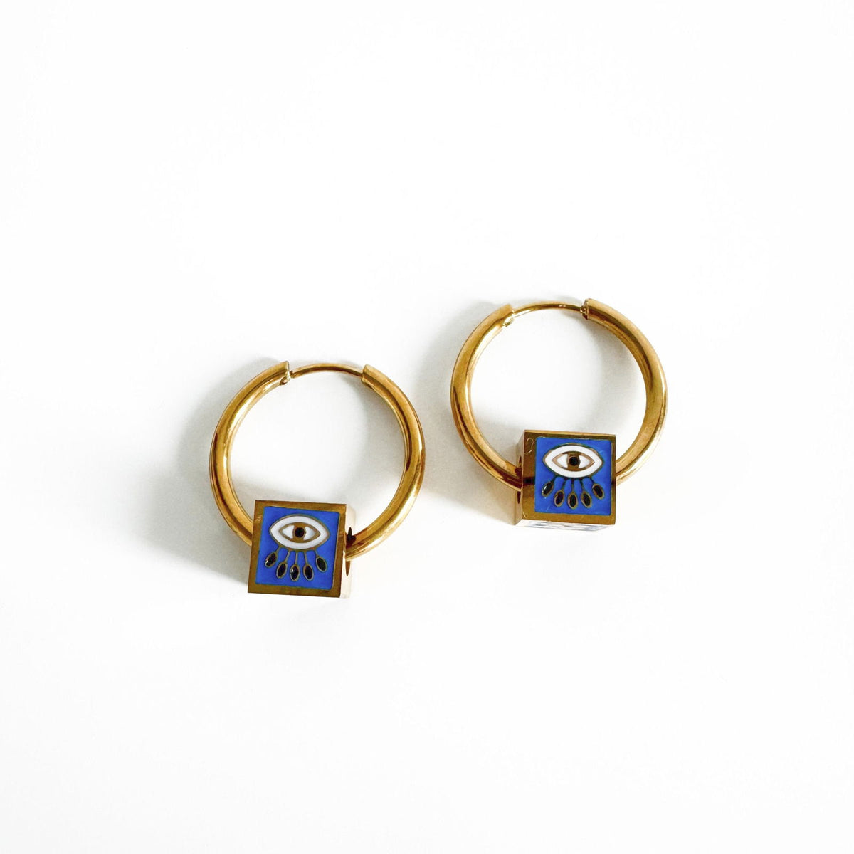 Jameela Luxe 18k Gold Plated Turquoise Evil Eye Charm Hoop Earrings