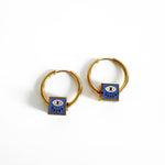 Jameela Luxe 18k Gold Plated Turquoise Evil Eye Charm Hoop Earrings