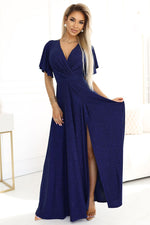 Numoco Jennifer Wrap-Neck Maxi Dress with Butterfly Sleeves navy blue
