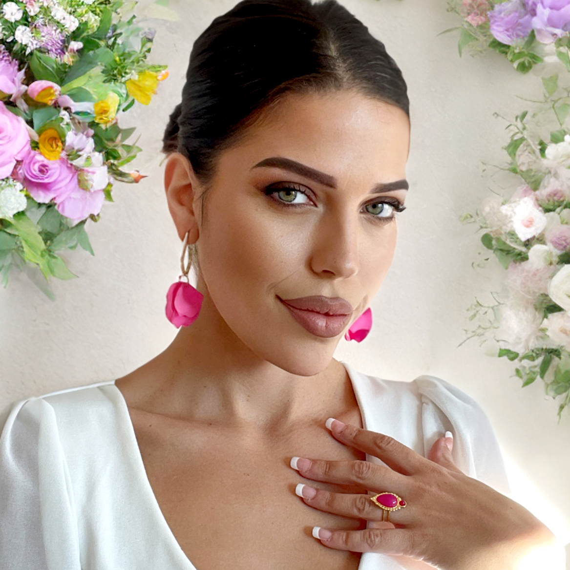 Juni Bright Pink Petal Earrings