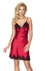 Irall Juniper Satin Burgundy Red with Black Lace Nightdress