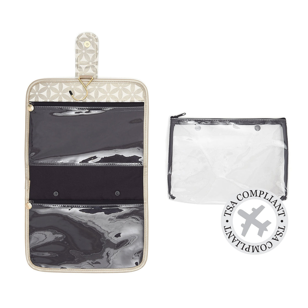 'Kate' Hanging Beauty Bag in Starflower Gold