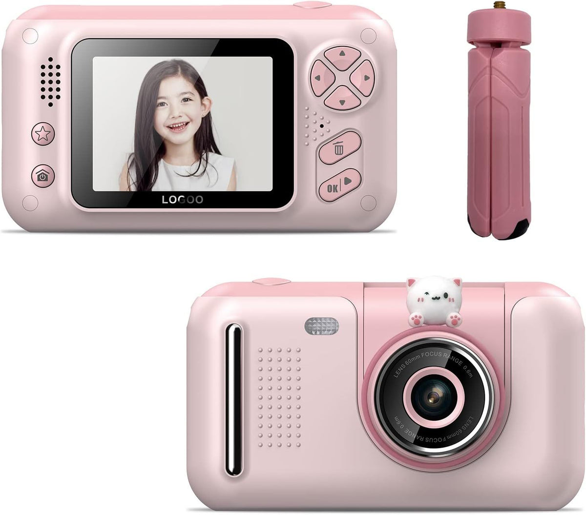 Kids Camera, Children Digital Selfie Camera For 3-12 Year Old Girls Boys With 20MP Photo Resolution, 1080P HD Video Camera With 32GB SD Card And Selfie Stick Pink