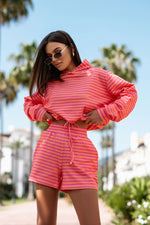 LaBalancia Hooded Loungewear Shorts Set orange one-size-fits-all