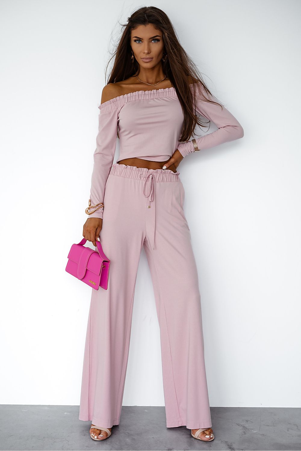 LaBalancia Off-Shoulder Spanish Neckline Loungewear Set - Sensual Viscose Chic pink