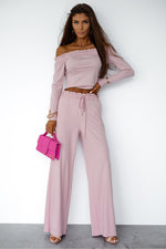 LaBalancia Off-Shoulder Spanish Neckline Loungewear Set - Sensual Viscose Chic pink