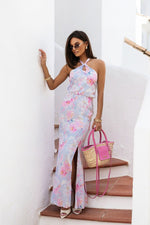 LaBalancia Satin Tied Top and Slit Skirt Co-ord Set multicolor