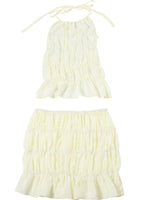 Ladies Fashion Sexy Sleeveless Halter Neck Pleated Backless Short Skirt Co-ord Set