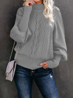 Ladies Mid Collar Loose Long Sleeve Twist Sweater
