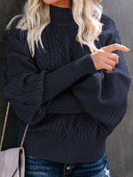 Ladies Mid Collar Loose Long Sleeve Twist Sweater