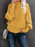 Ladies Mid Collar Loose Long Sleeve Twist Sweater Mustard
