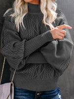 Ladies Mid Collar Loose Long Sleeve Twist Sweater