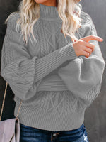 Ladies Mid Collar Loose Long Sleeve Twist Sweater