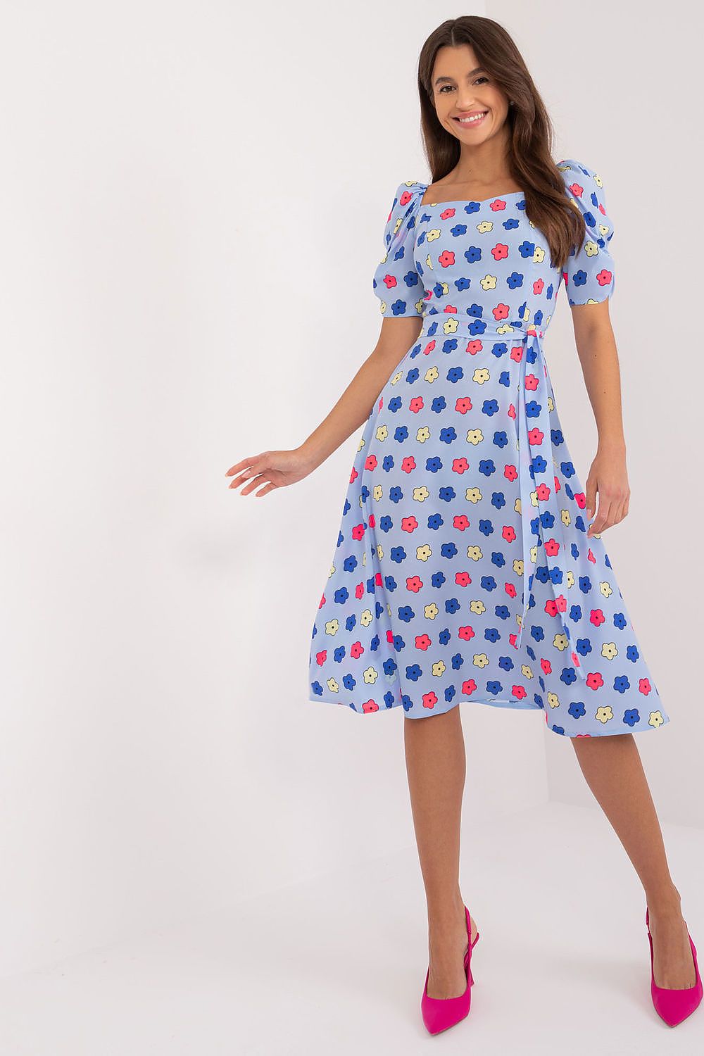 Lakerta Romantic Floral Fit-and-Flare Day Dress blue
