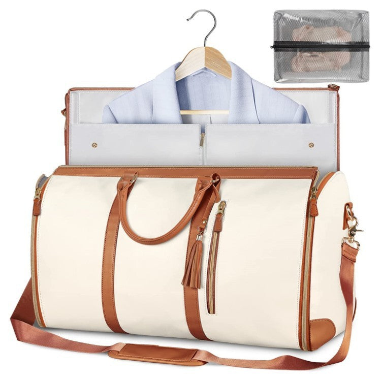 Large Capacity Folding Travel Duffle Bag - Waterproof Weekend Suit Bag Beige