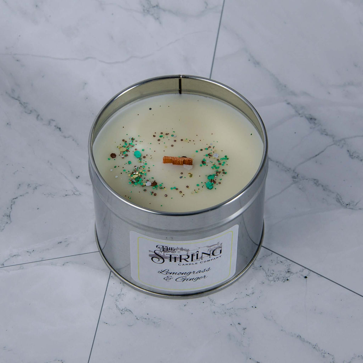 The Stirling Candle Company Lemongrass & Ginger - Travel Tin Candle - Wooden Wick