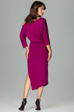 Lenitif Asymmetrical Kimono-Sleeve Dress with Thigh-High Slit