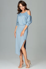 Lenitif Asymmetrical Kimono-Sleeve Dress with Thigh-High Slit