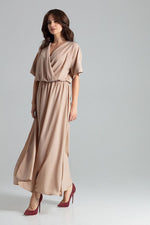 Lenitif Long Kimono-Sleeve Dress with Envelope Neckline