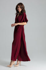 Lenitif Long Kimono-Sleeve Dress with Envelope Neckline