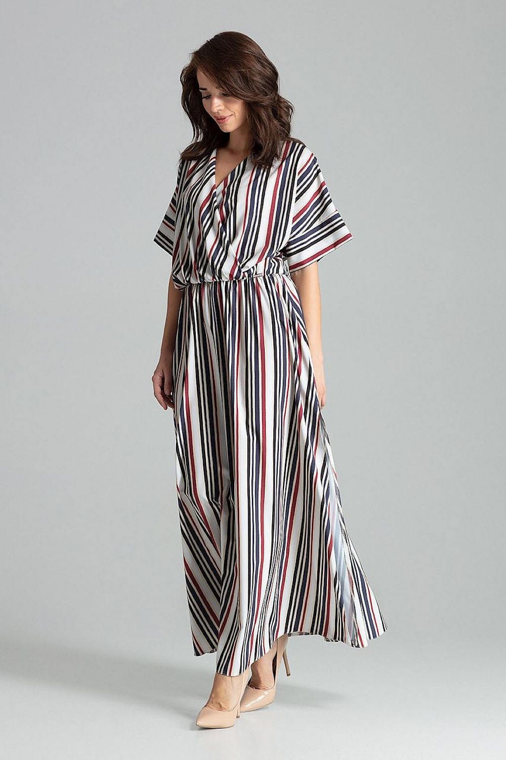 Lenitif Long Kimono-Sleeve Dress with Envelope Neckline