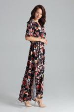 Lenitif Long Kimono-Sleeve Dress with Envelope Neckline