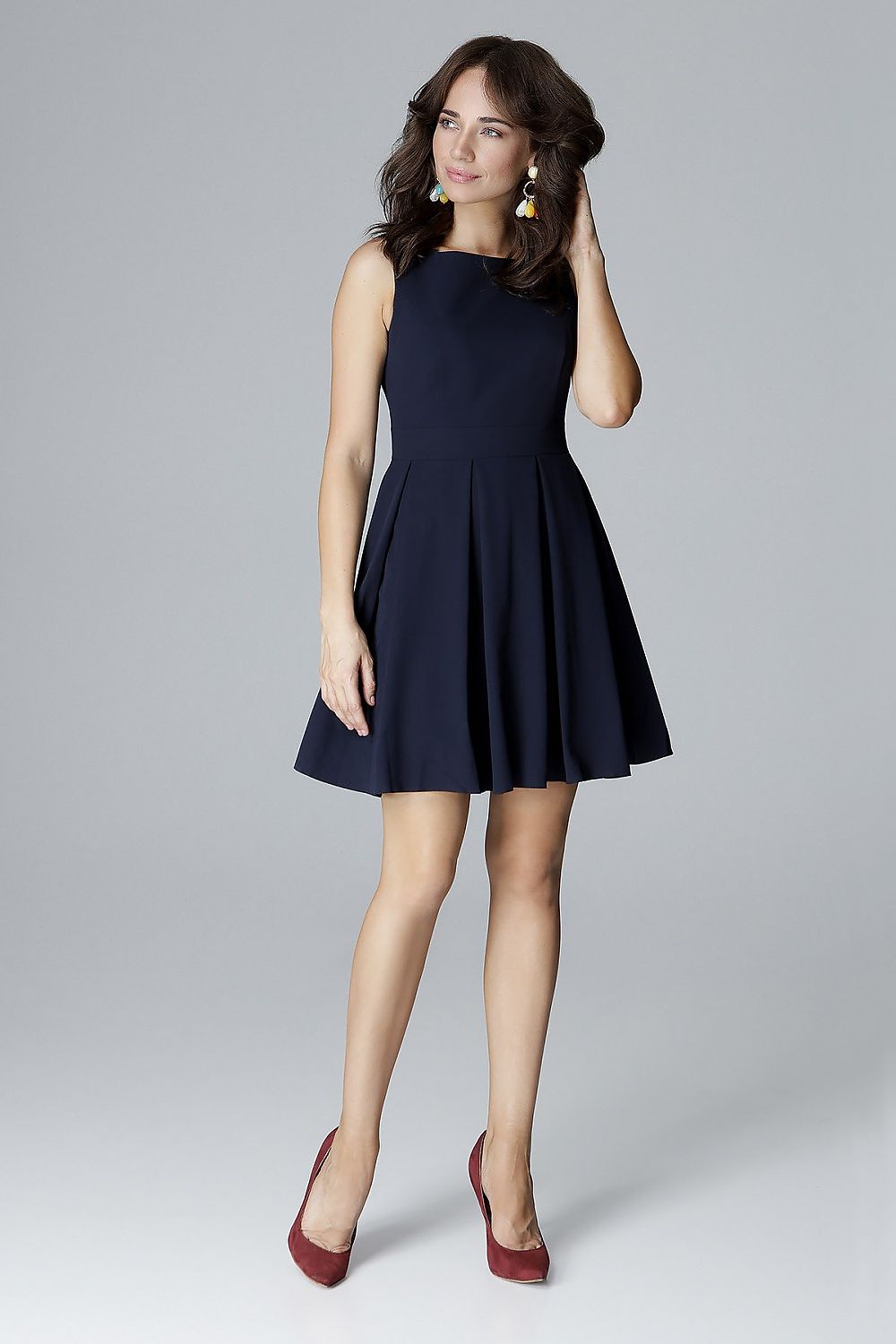 Lenitif Sleeveless Cocktail Dress with Flared Skirt navy blue