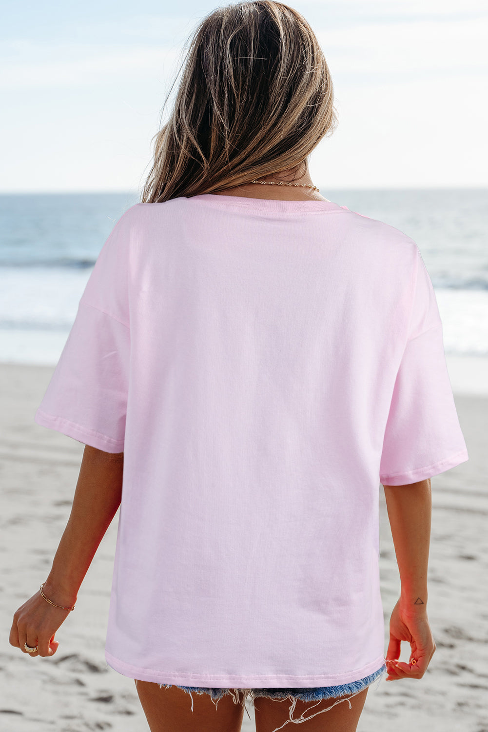 Light Pink Flag Bow Graphic Crewneck T-Shirt