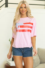 Light Pink Flag Bow Graphic Crewneck T-Shirt