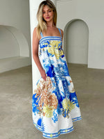 Lila Blue Print Floral Maxi Dress Blue