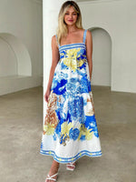 Lila Blue Print Floral Maxi Dress