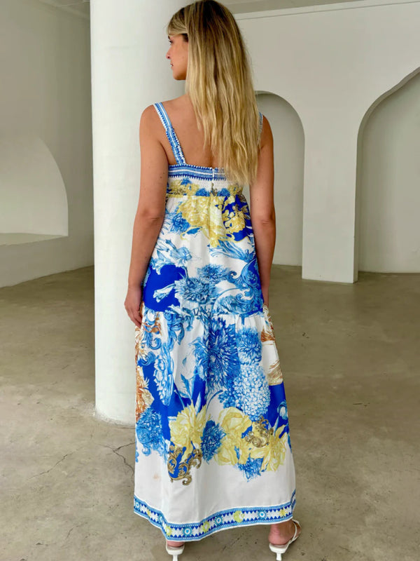 Lila Blue Print Floral Maxi Dress