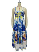 Lila Blue Print Floral Maxi Dress