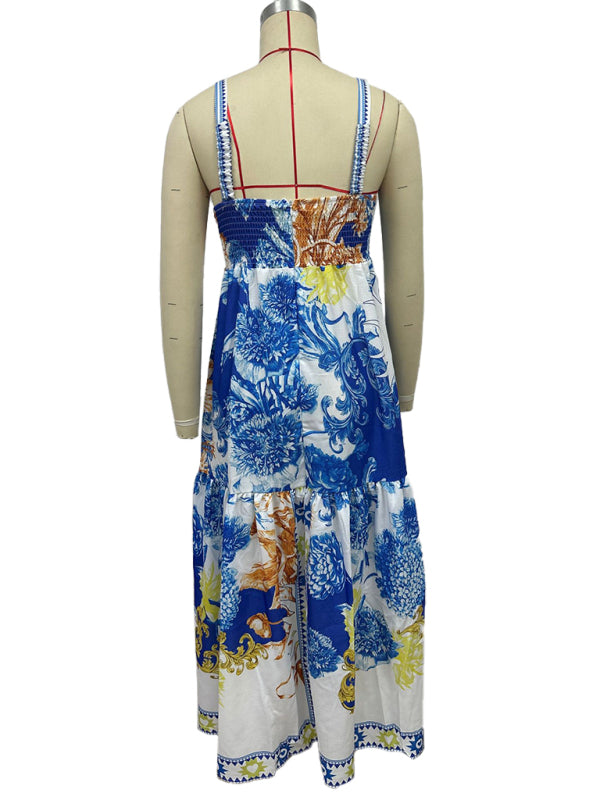 Lila Blue Print Floral Maxi Dress