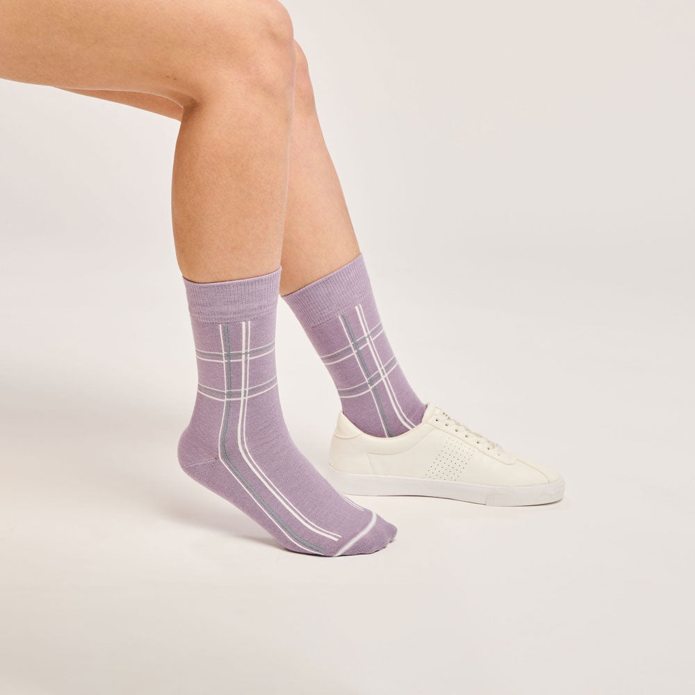 Lilac Check Everyday Crew Socks