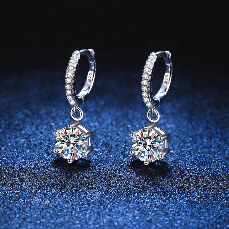 Liliana Six-claw D Colour Moissanite Earrings 1 Carat Moissanite 925 Silver