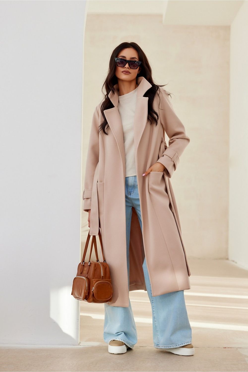 Long Sleeve Classic Collar Autumn / Winter Coat | Roco Fashion Beige