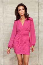 Long Sleeve Fitted Evening Dress | 9 Colours | Roco Fashion pink 3