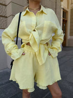 Long Sleeve Ruffled Shirt Double Layer Casual Shorts & Top Co-ord Set Yellow