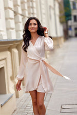 Long Sleeve Satin Short Dress | 12 Colours | Roco Fashion