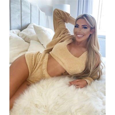 Long-sleeved Fleece Fluffy Fashion Casual Three-piece Loungewear Set Apricot