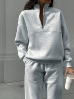 Long-sleeved Sports Sweatshirt Suit Fashion Stand-up Collar Zip-up Loungewear Set Light Grey